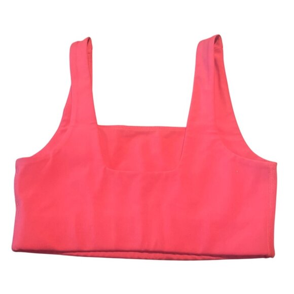 Girlfriend Collective Tommy Cropped XS Neon Pink Square-Neck  Sports Bra - Picture 2 of 3